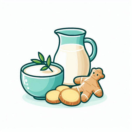 Illustration of a cup of milk, ginger, ginger and gingerのイラスト素材