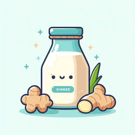 Ginger milk in a glass bottle. Flat design. Vector illustration.のイラスト素材