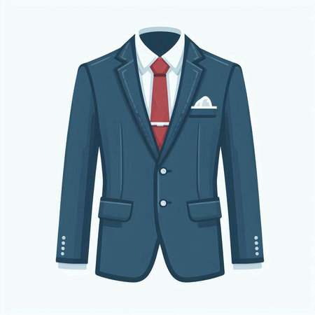 Vector illustration of a blue jacket with a red tie on a white backgroundのイラスト素材
