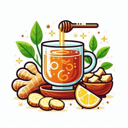 Cup of ginger tea with honey and lemon. Vector illustration.のイラスト素材