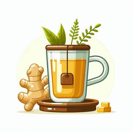 Cup of tea with ginger. Vector illustration isolated on white background.のイラスト素材