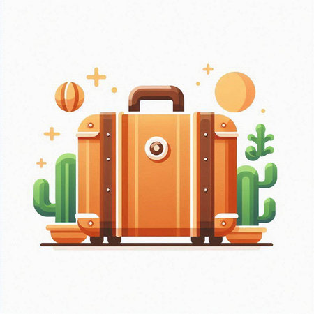 Travel suitcase with cactus. Vector illustration in flat cartoon style.のイラスト素材
