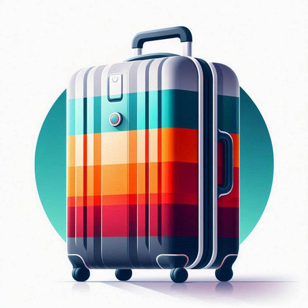 Suitcase with colorful stripes on white background. Vector illustration.のイラスト素材