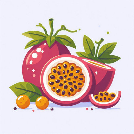 Passion fruit vector illustration. Isolated on a white background.のイラスト素材