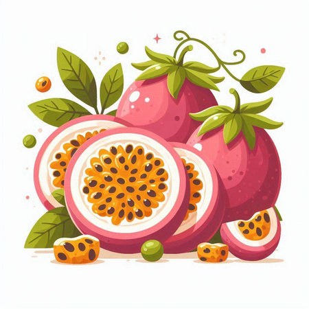Passion fruit vector illustration. Passion fruit isolated on white background.のイラスト素材