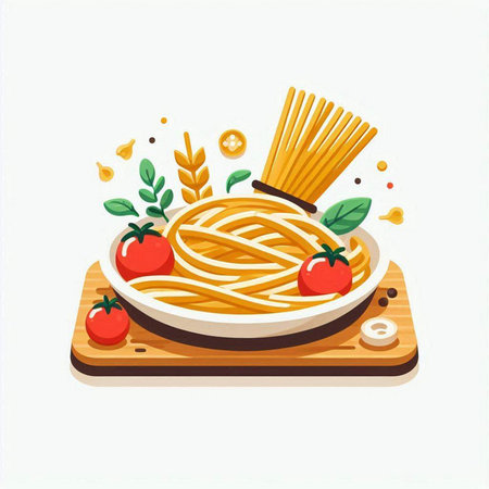 Spaghetti with tomato sauce. Vector illustration on a white background.のイラスト素材