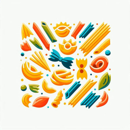Colorful pasta set on white background. Hand drawn vector illustration.のイラスト素材