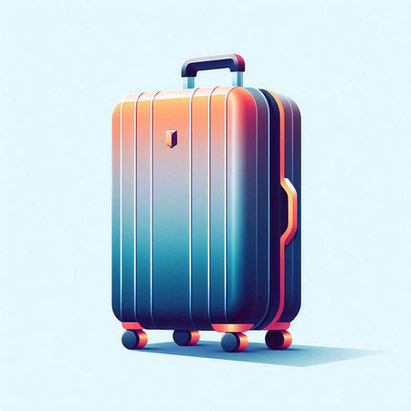 Vector illustration of travel suitcase on wheels isolated on blue background. Vintage style.のイラスト素材