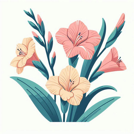 Bouquet of pink gladiolus flowers. Vector illustration.のイラスト素材