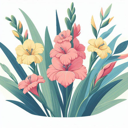 Greeting card with gladiolus flowers. Vector illustration.のイラスト素材