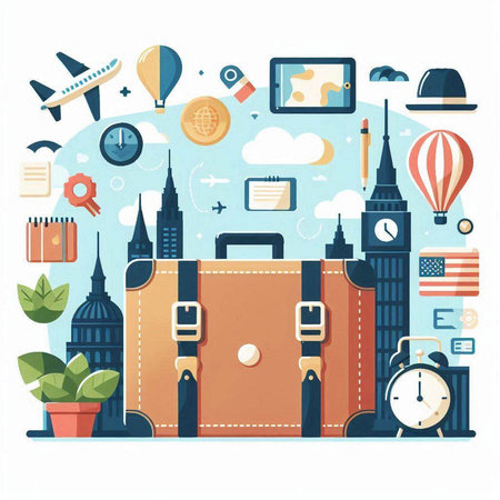 Traveling around the world. Flat design style vector illustration concept.のイラスト素材