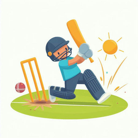 Cricket player with bat and ball. Flat vector illustration.のイラスト素材