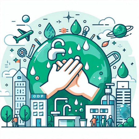 Coronavirus pandemic concept. People wash their hands with soap. Vector illustrationのイラスト素材