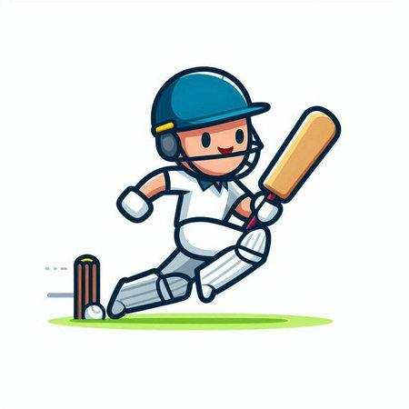 Cricket player with bat and ball cartoon vector illustration graphic designのイラスト素材