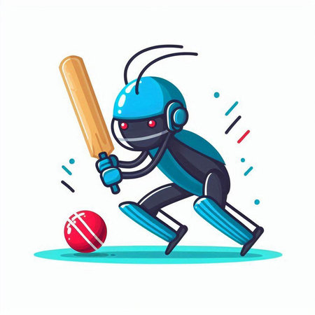 Cricket player with bat and ball. Vector illustration in cartoon style.のイラスト素材