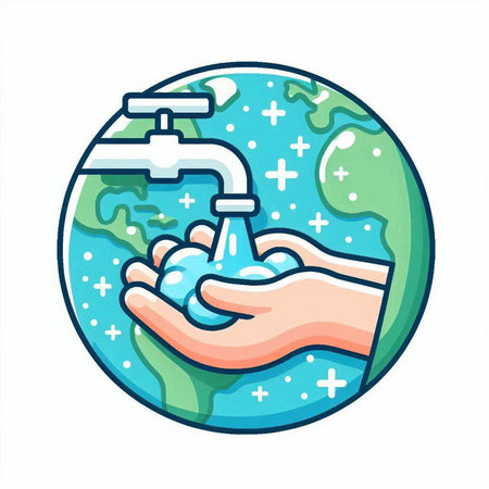 Vector illustration of hand washing planet Earth. Cleaning planet concept.のイラスト素材