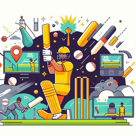 Cricket concept. Vector illustration in flat design style. Objects on white background.のイラスト素材