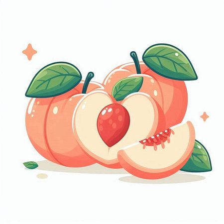 Peach vector illustration isolated on white background. Fresh ripe fruit.のイラスト素材