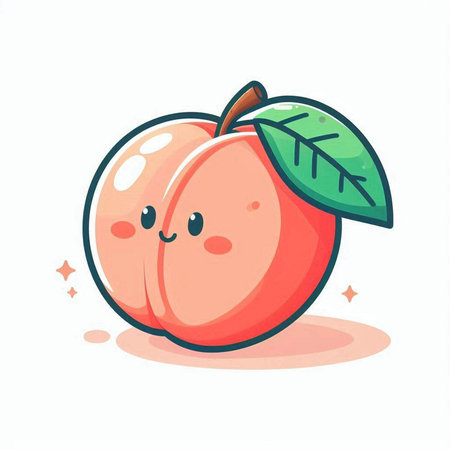 Cute peach fruit character. Vector flat cartoon illustration. Isolated on white background.のイラスト素材