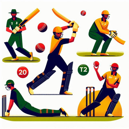 Cricket players in action. Vector illustration in flat style.のイラスト素材