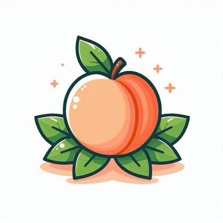Peach fruit with leaves vector illustration. Isolated on white background.のイラスト素材