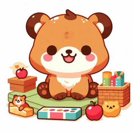 Cute hamster sitting on the floor with books and toys, vector illustrationのイラスト素材