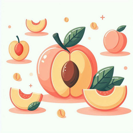 Peach fruit vector illustration. Cartoon style. Vector illustration of peach.のイラスト素材