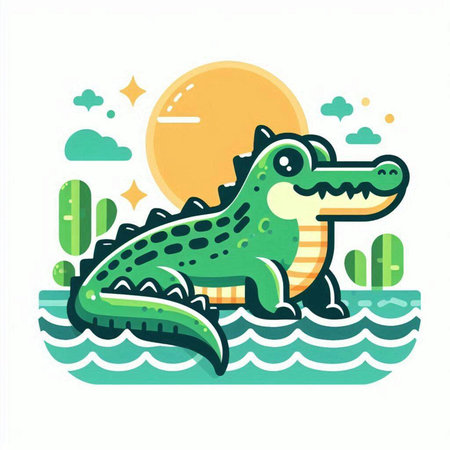 Crocodile in the sea. Vector illustration in flat styleのイラスト素材
