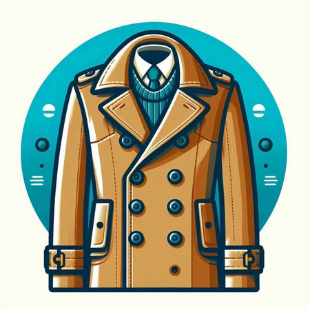 Vector illustration of a man's coat in a retro style on a blue background.のイラスト素材