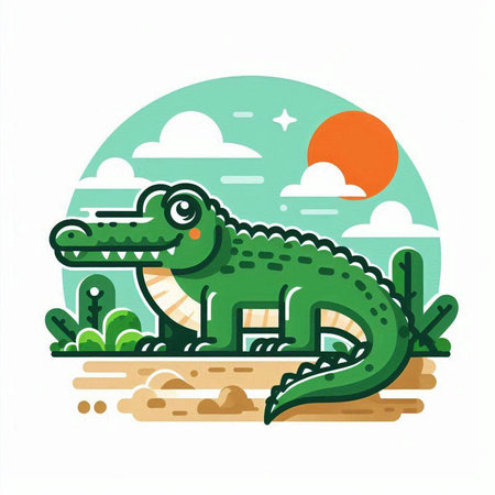 Crocodile vector illustration. Cute cartoon crocodile.のイラスト素材