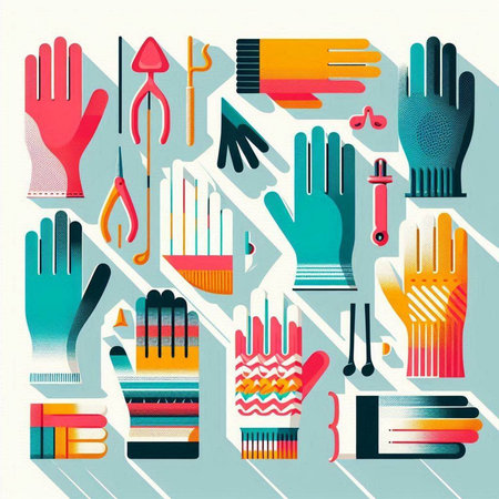 Set of different gloves. Vector illustration in flat style. Elements for your design.のイラスト素材