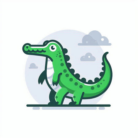Crocodile flat color icon. Cute cartoon crocodile. Vector illustrationのイラスト素材