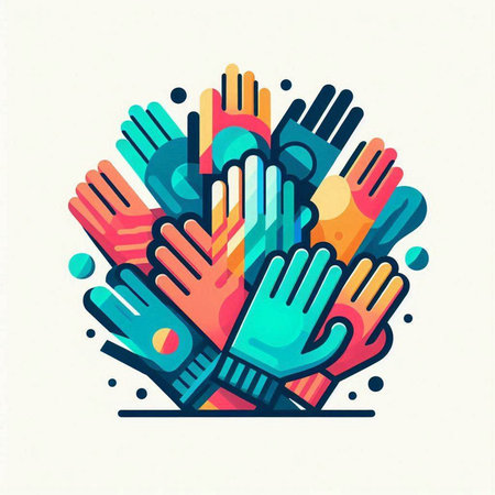 Colorful hands of different colors. Vector illustration for your design.のイラスト素材