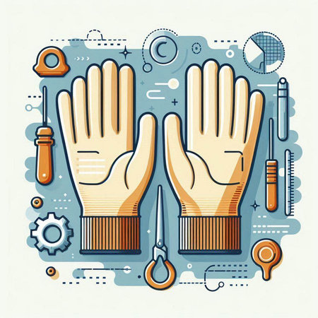 Vector industrial illustration of protective gloves and tools on white background. Eps10のイラスト素材