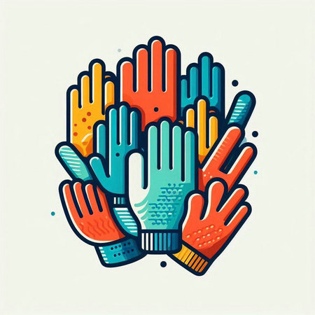 Colorful vector illustration of a group of hands with different colors.のイラスト素材