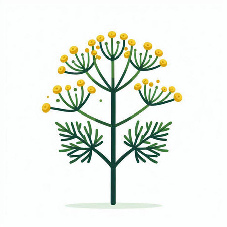 Dill branch with yellow flowers on a white background. Vector illustration.のイラスト素材