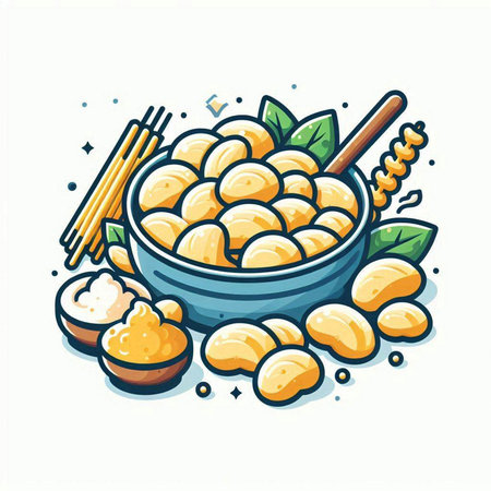 Illustration of a bowl of macadamia nuts and chopsticksのイラスト素材