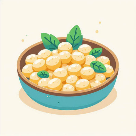Potato gnocchi in a bowl, vector illustration, flat styleのイラスト素材
