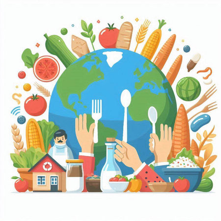 Healthy eating concept. Flat design vector illustration. World food day.のイラスト素材