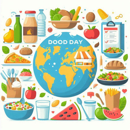 World food day. Vector illustration in flat style. World food day.のイラスト素材