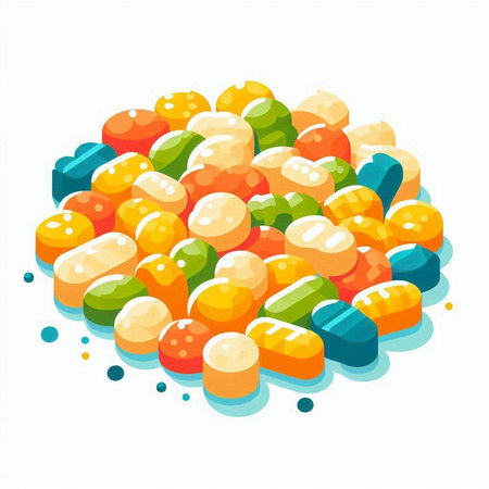 Colorful candies on a white background. Vector illustration in cartoon style.のイラスト素材