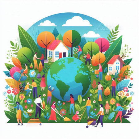 Ecology concept. Flat design vector illustration. World environment day.のイラスト素材