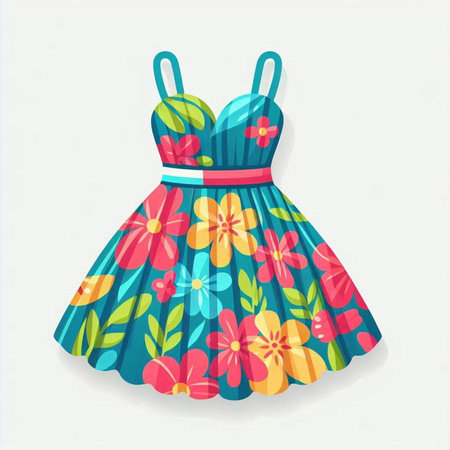 Cute summer dress with floral pattern on white background. Vector illustration.のイラスト素材