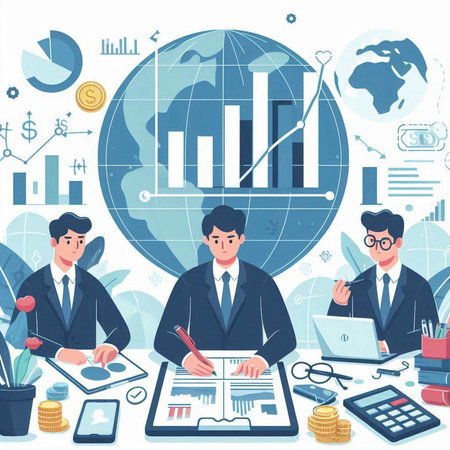 Business people working together in office. Vector illustration in flat style.のイラスト素材