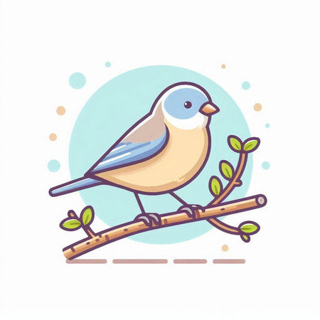 Cute little bird sitting on a branch. Vector illustration in cartoon style.のイラスト素材