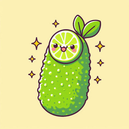 Cute kawaii lime fruit character with eyes and mouth.のイラスト素材