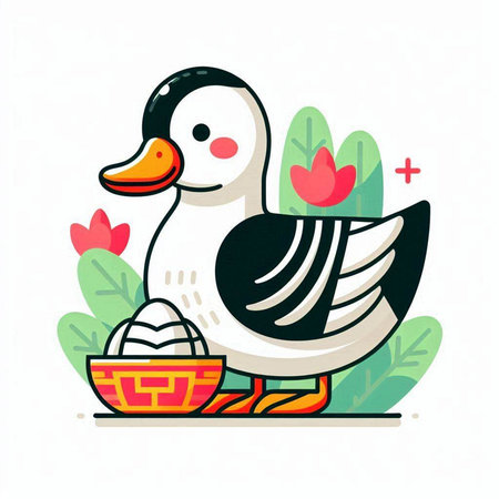 Duck and Easter egg. Cute cartoon vector illustration. Funny character.のイラスト素材