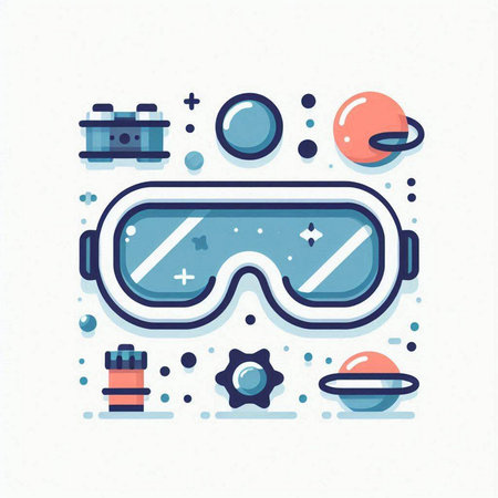 Ski goggles flat line icon. Vector illustration for web and mobile designのイラスト素材