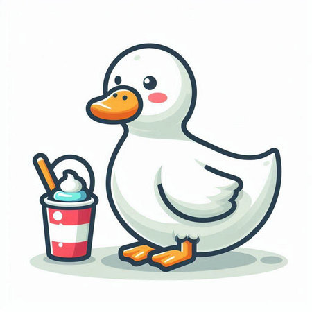 Cute duck with a milkshake and ice cream. Vector illustration.のイラスト素材