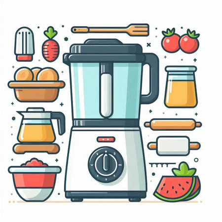 Kitchen equipment. Blender and ingredients for making smoothies. Vector illustrationのイラスト素材